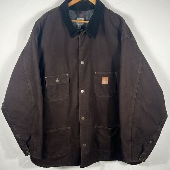 š„š„VintageāCarhartt Detroit Jacket Blanket Lined Button Corduroy Dark Brown 4XL - Picture 1 of 11